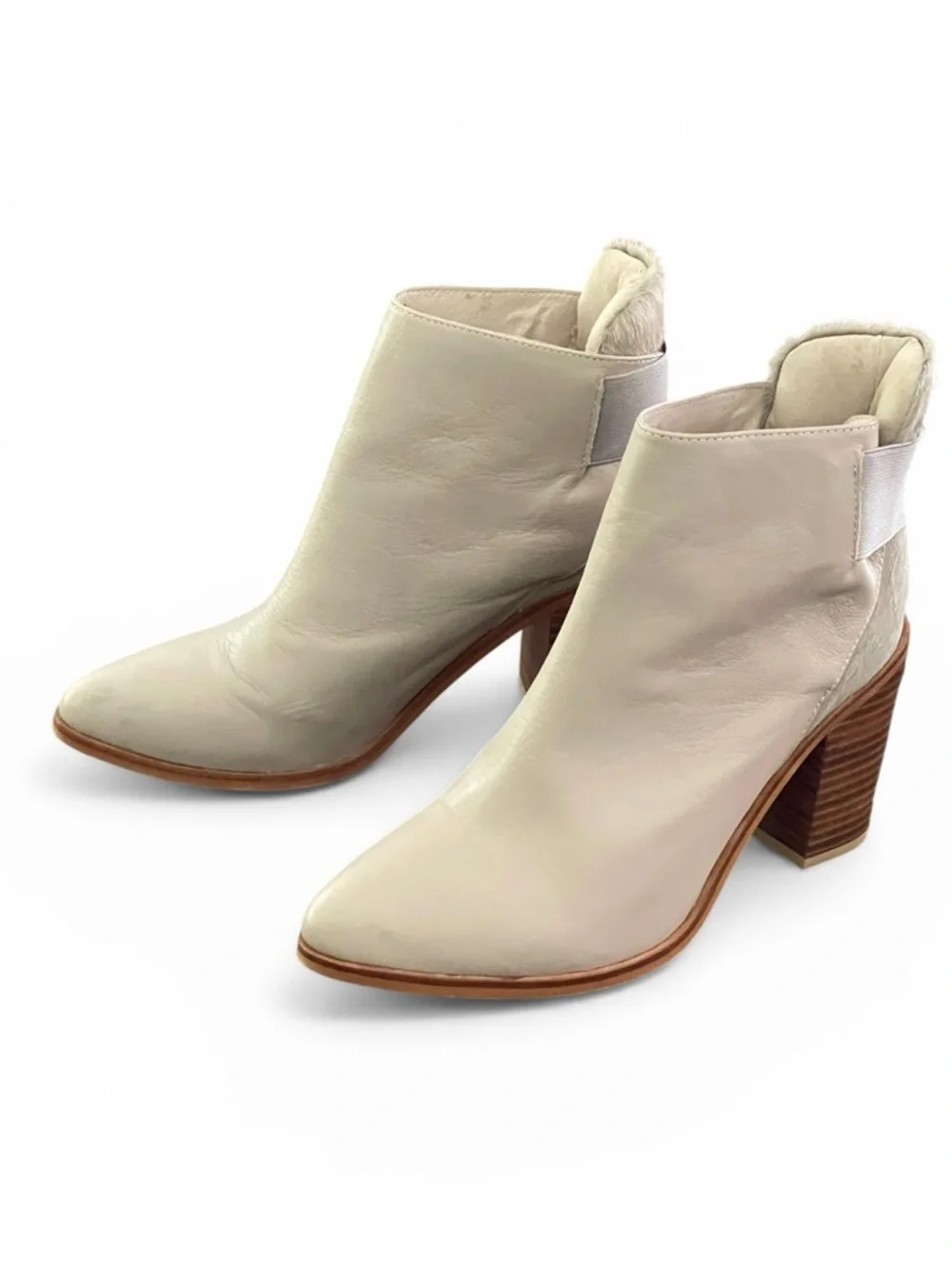 Sol Sana Monk Dove Gray (Greige) Leather Ankle Boots Sz 41 US 10 Calf Hair